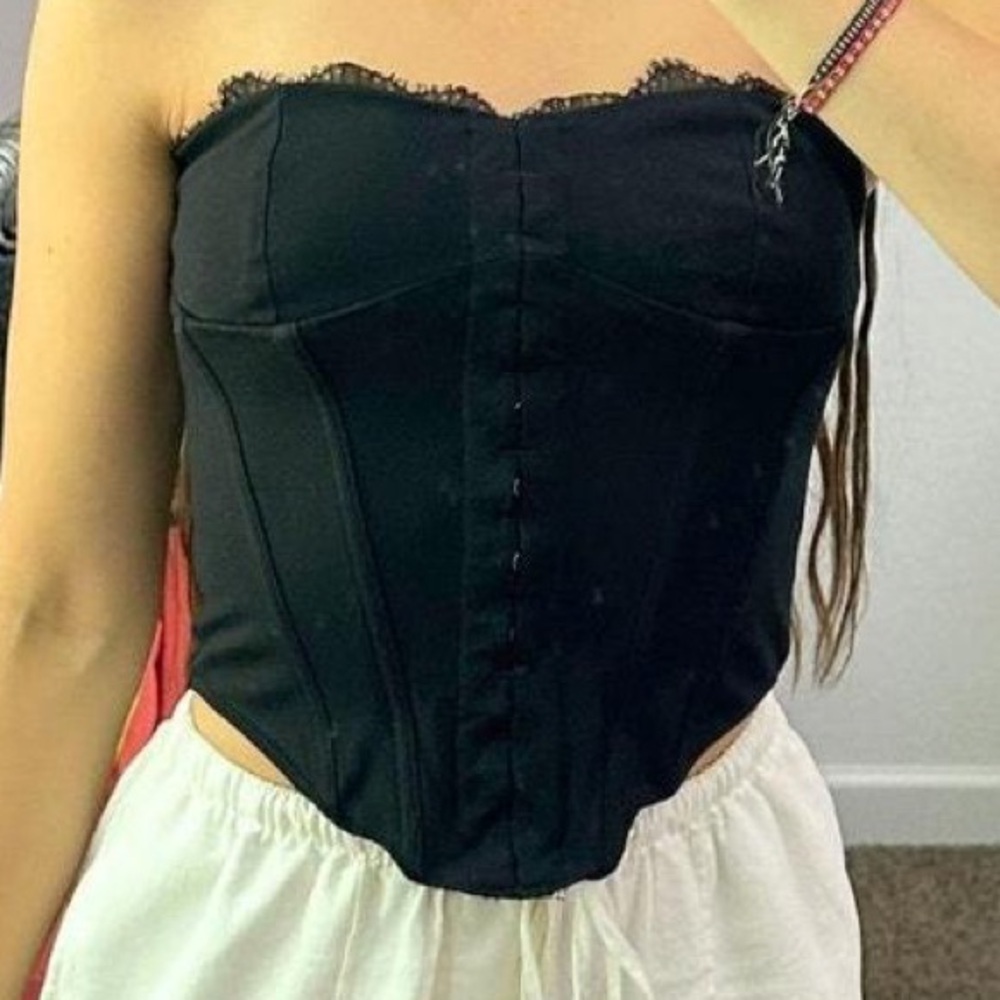 White Fox Black Strapless Corset Top